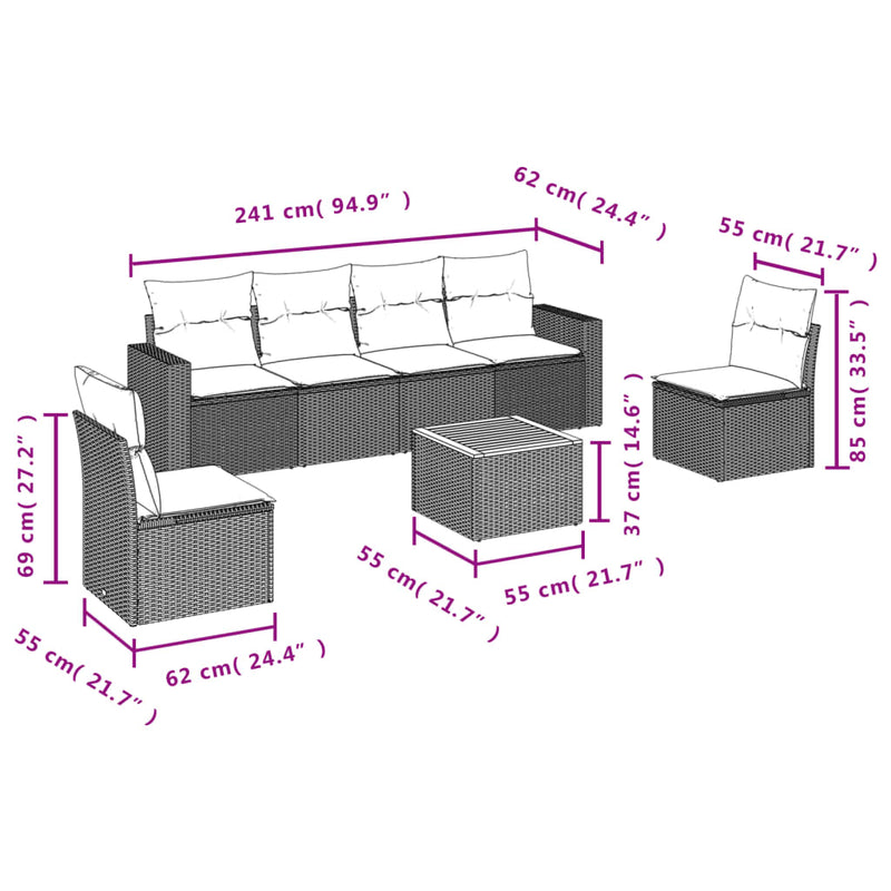 7 Piece Garden Sofa Set with Cushions Black Poly Rattan Payday Deals