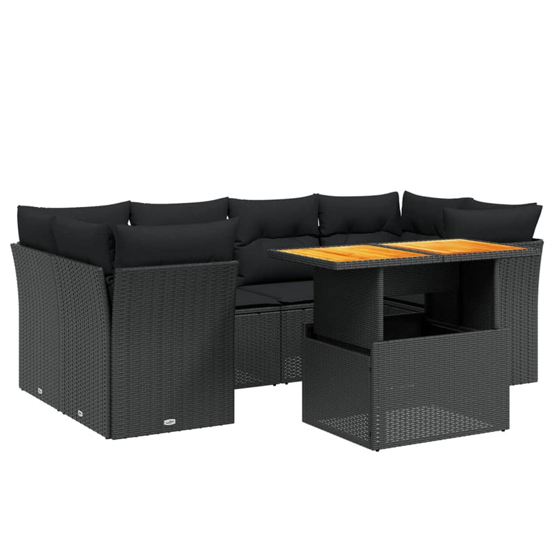 7 Piece Garden Sofa Set with Cushions Black Poly Rattan Payday Deals