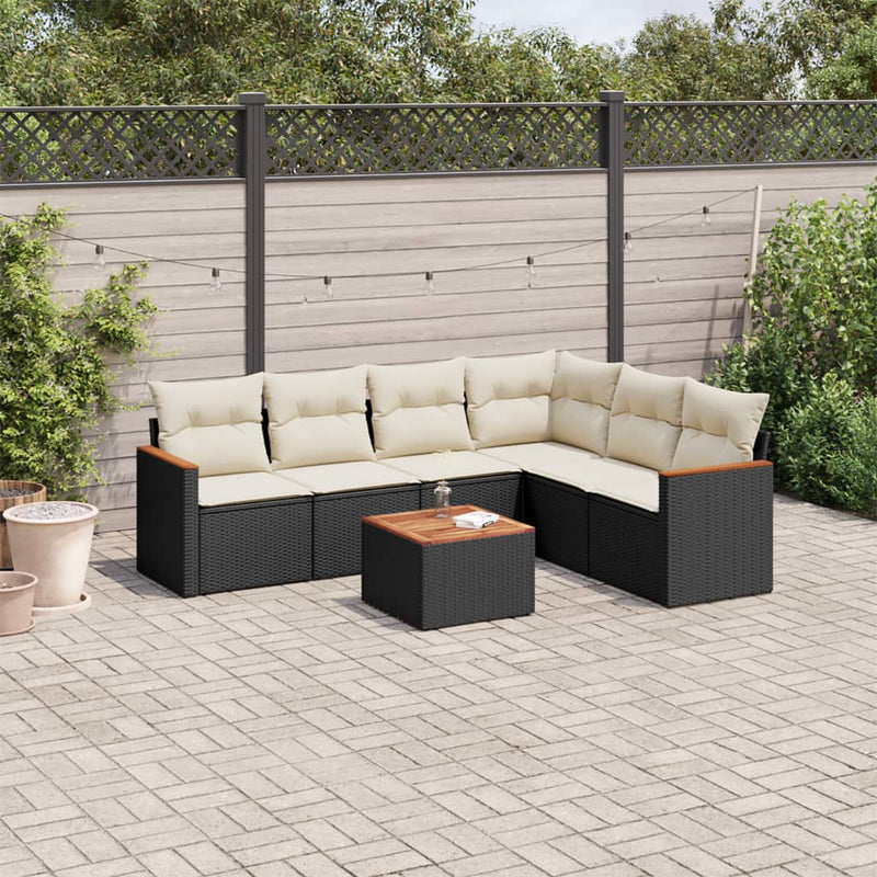 7 Piece Garden Sofa Set with Cushions Black Poly Rattan Payday Deals