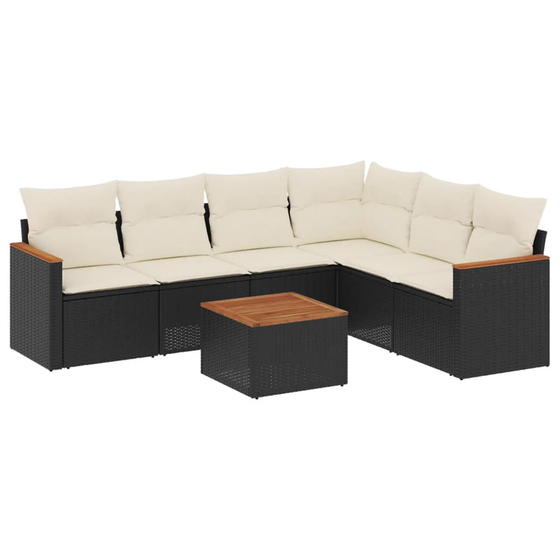 7 Piece Garden Sofa Set with Cushions Black Poly Rattan Payday Deals