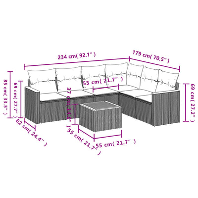 7 Piece Garden Sofa Set with Cushions Black Poly Rattan Payday Deals