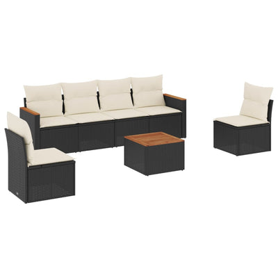 7 Piece Garden Sofa Set with Cushions Black Poly Rattan Payday Deals