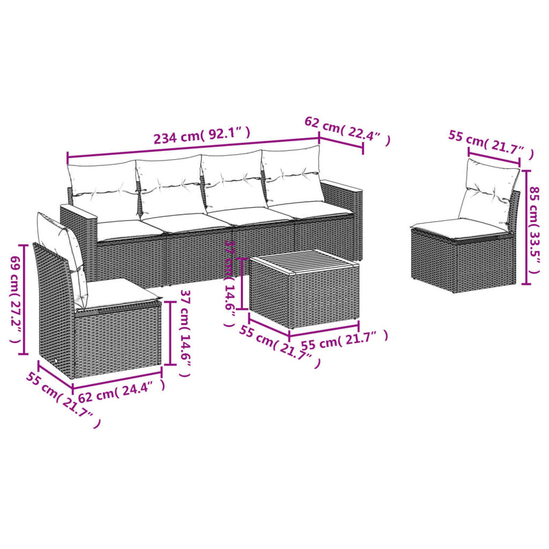 7 Piece Garden Sofa Set with Cushions Black Poly Rattan Payday Deals