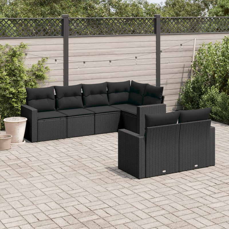 7 Piece Garden Sofa Set with Cushions Black Poly Rattan Payday Deals