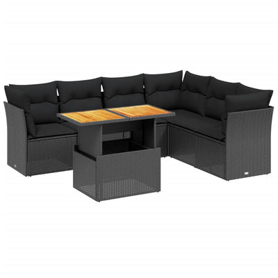 7 Piece Garden Sofa Set with Cushions Black Poly Rattan Payday Deals