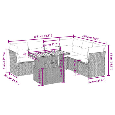 7 Piece Garden Sofa Set with Cushions Black Poly Rattan Payday Deals