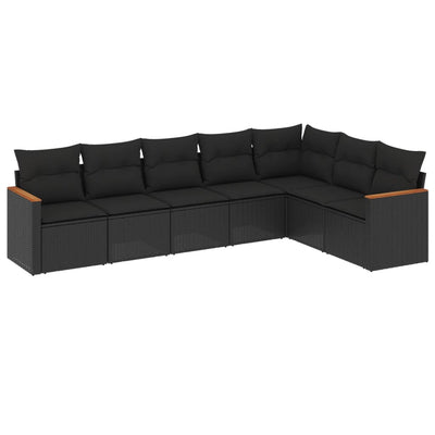 7 Piece Garden Sofa Set with Cushions Black Poly Rattan Payday Deals