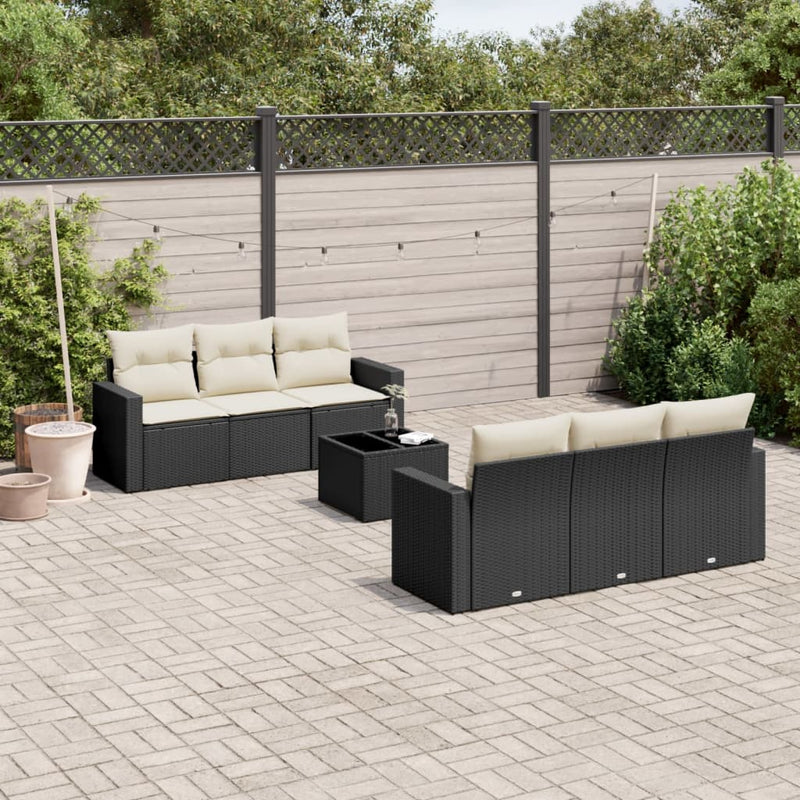 7 Piece Garden Sofa Set with Cushions Black Poly Rattan Payday Deals