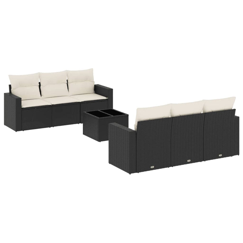 7 Piece Garden Sofa Set with Cushions Black Poly Rattan Payday Deals