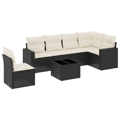 7 Piece Garden Sofa Set with Cushions Black Poly Rattan Payday Deals