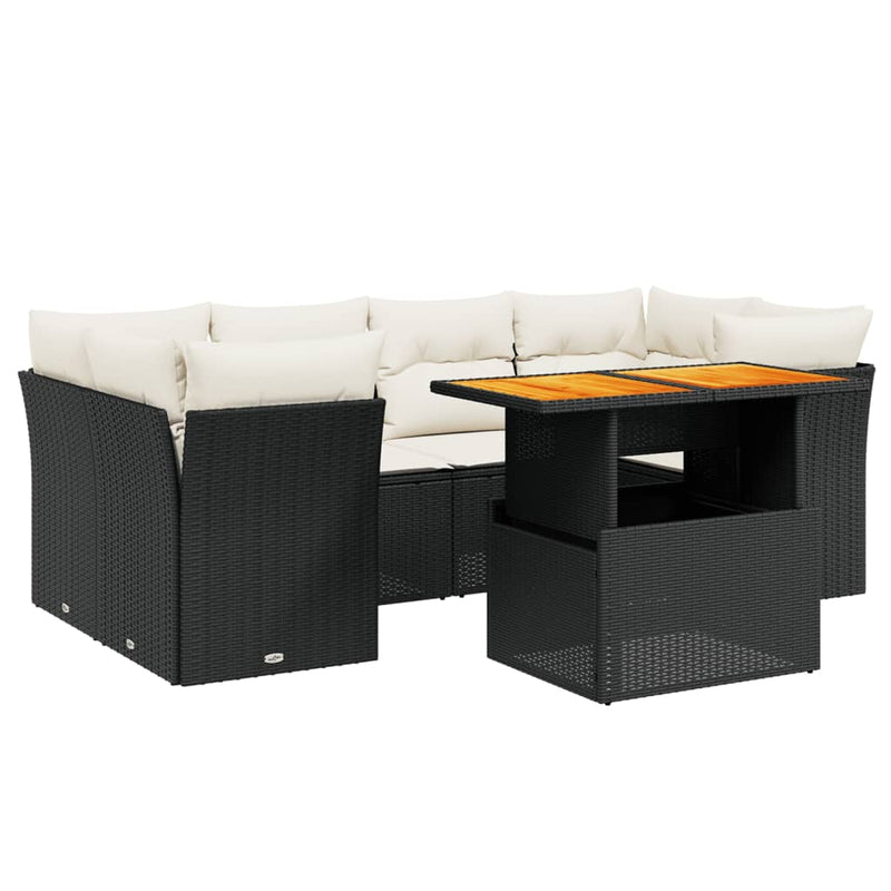 7 Piece Garden Sofa Set with Cushions Black Poly Rattan Payday Deals