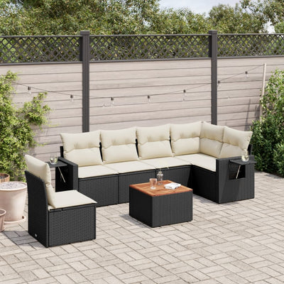 7 Piece Garden Sofa Set with Cushions Black Poly Rattan Payday Deals