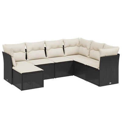 7 Piece Garden Sofa Set with Cushions Black Poly Rattan Payday Deals