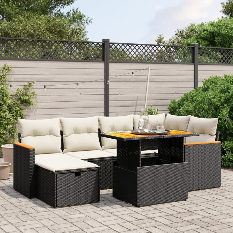7 Piece Garden Sofa Set with Cushions Black Poly Rattan Payday Deals