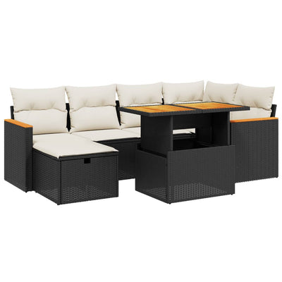 7 Piece Garden Sofa Set with Cushions Black Poly Rattan Payday Deals