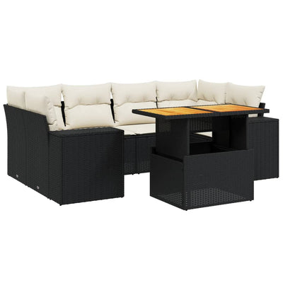 7 Piece Garden Sofa Set with Cushions Black Poly Rattan Payday Deals