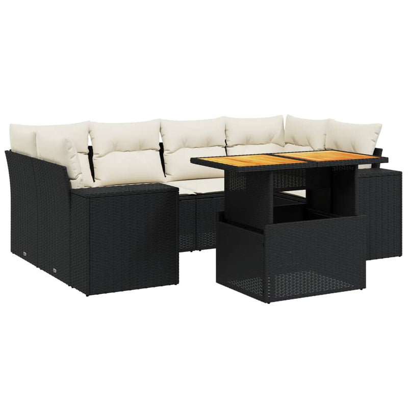 7 Piece Garden Sofa Set with Cushions Black Poly Rattan Payday Deals