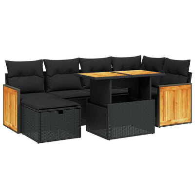 7 Piece Garden Sofa Set with Cushions Black Poly Rattan Payday Deals