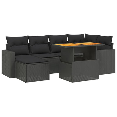 7 Piece Garden Sofa Set with Cushions Black Poly Rattan Payday Deals