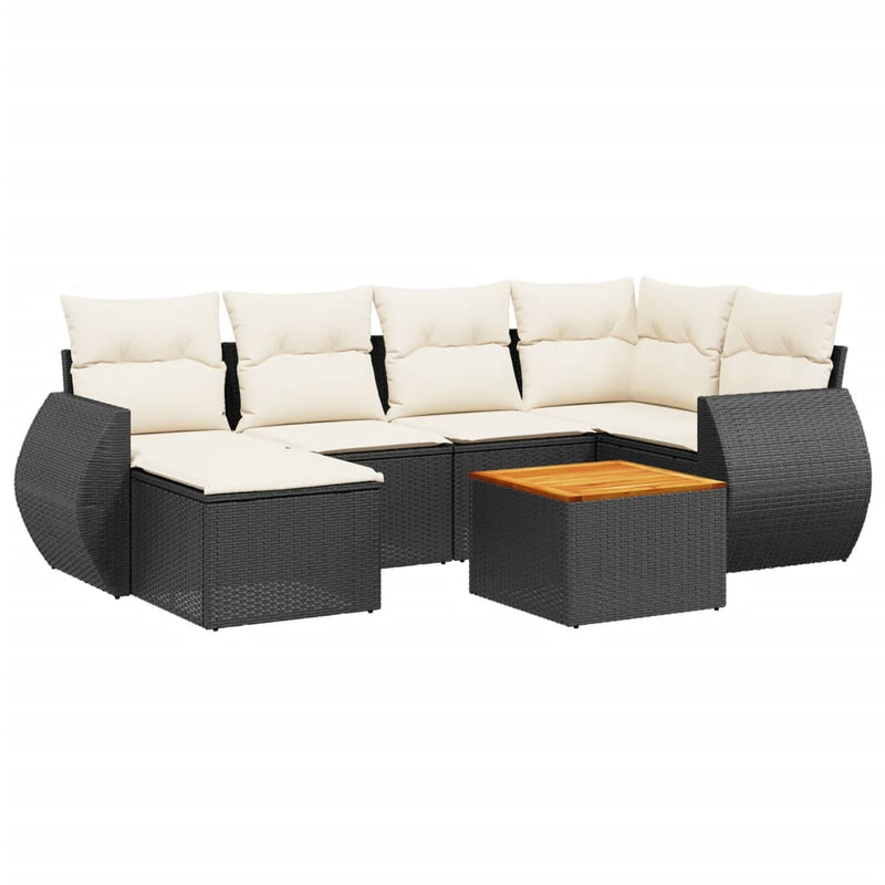 7 Piece Garden Sofa Set with Cushions Black Poly Rattan Payday Deals