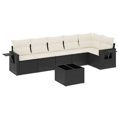 7 Piece Garden Sofa Set with Cushions Black Poly Rattan Payday Deals