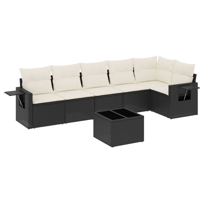 7 Piece Garden Sofa Set with Cushions Black Poly Rattan Payday Deals