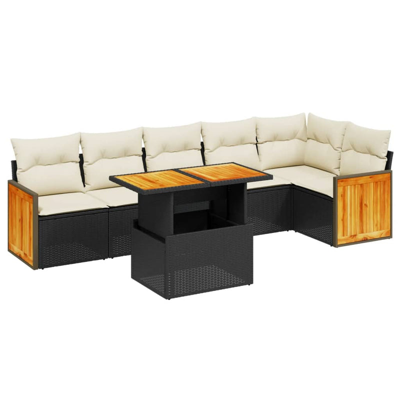 7 Piece Garden Sofa Set with Cushions Black Poly Rattan Payday Deals