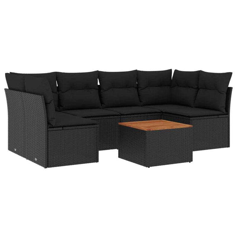7 Piece Garden Sofa Set with Cushions Black Poly Rattan Payday Deals