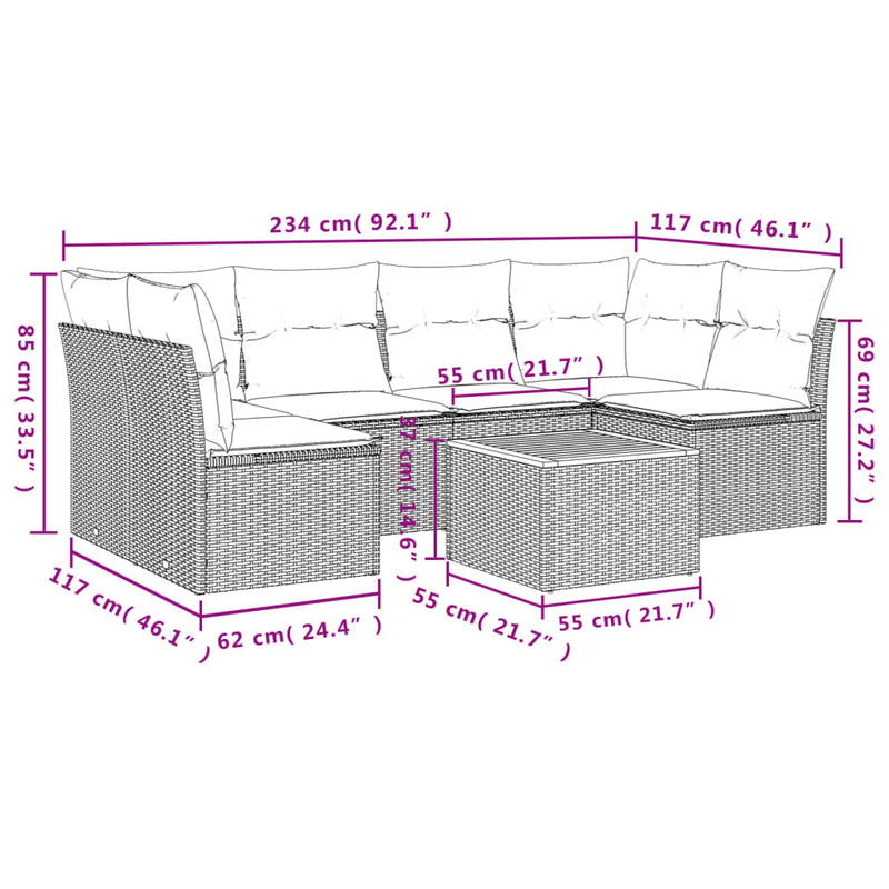 7 Piece Garden Sofa Set with Cushions Black Poly Rattan Payday Deals