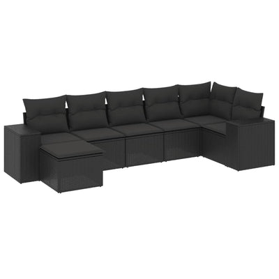 7 Piece Garden Sofa Set with Cushions Black Poly Rattan Payday Deals