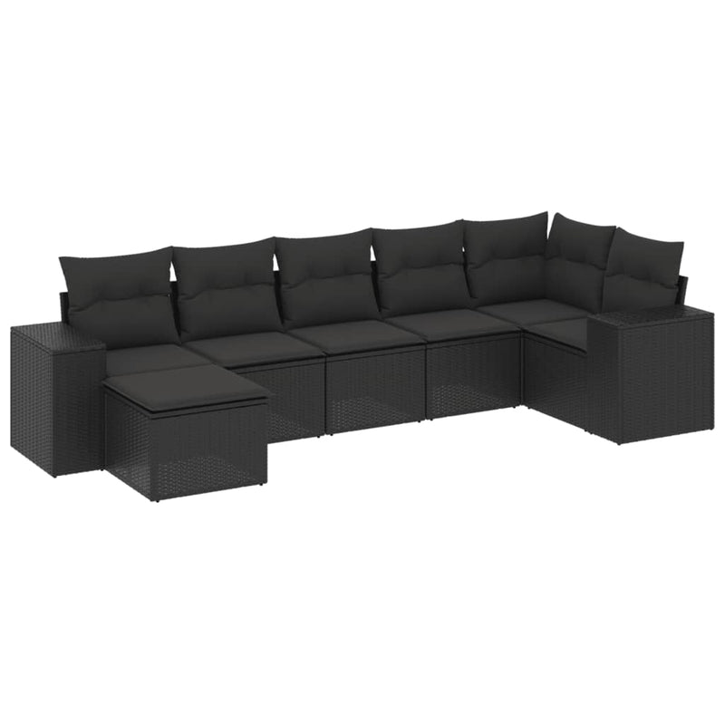 7 Piece Garden Sofa Set with Cushions Black Poly Rattan Payday Deals