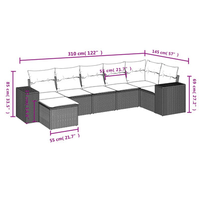7 Piece Garden Sofa Set with Cushions Black Poly Rattan Payday Deals