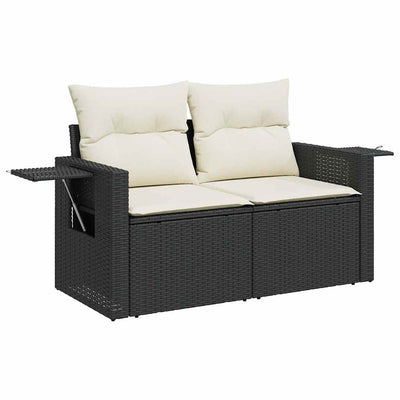 7 Piece Garden Sofa Set with Cushions Black Poly Rattan Payday Deals