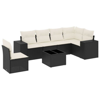 7 Piece Garden Sofa Set with Cushions Black Poly Rattan Payday Deals