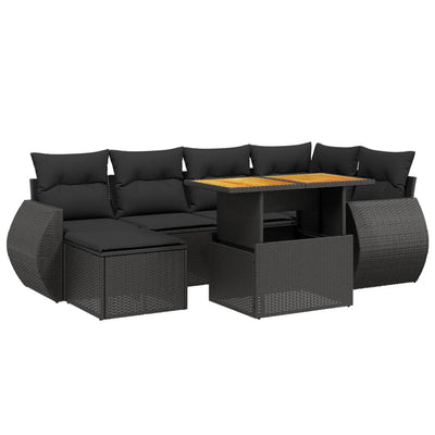 7 Piece Garden Sofa Set with Cushions Black Poly Rattan Payday Deals