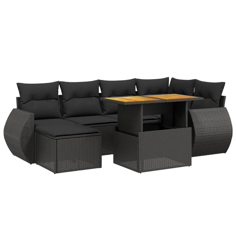 7 Piece Garden Sofa Set with Cushions Black Poly Rattan Payday Deals