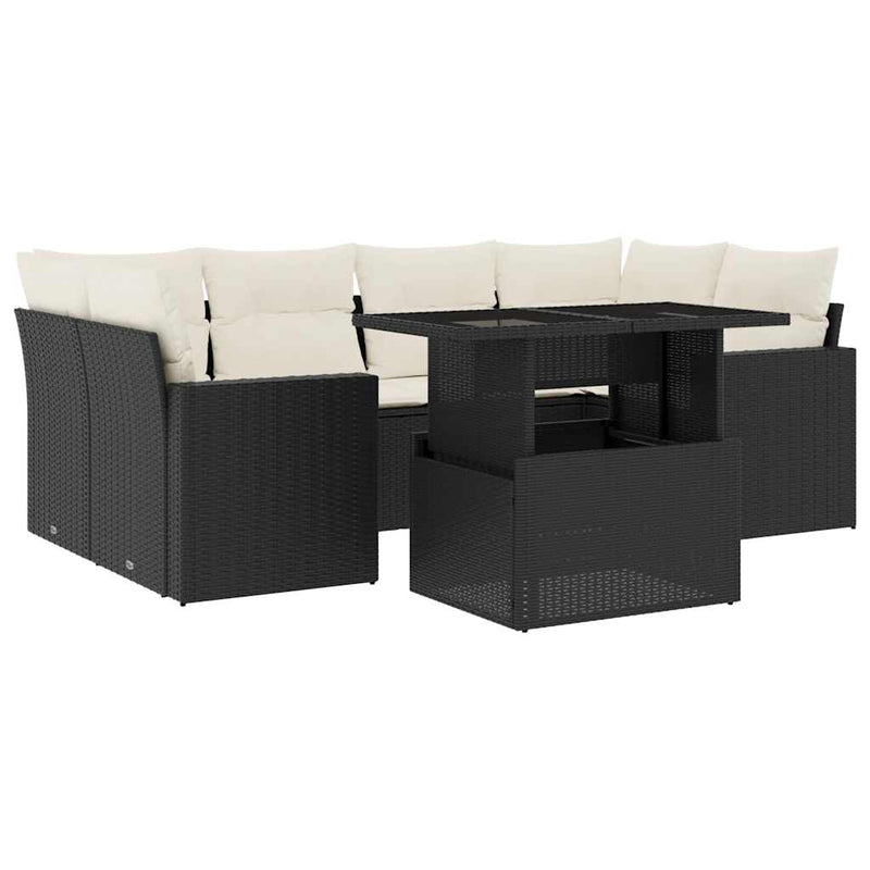7 Piece Garden Sofa Set with Cushions Black Poly Rattan Payday Deals