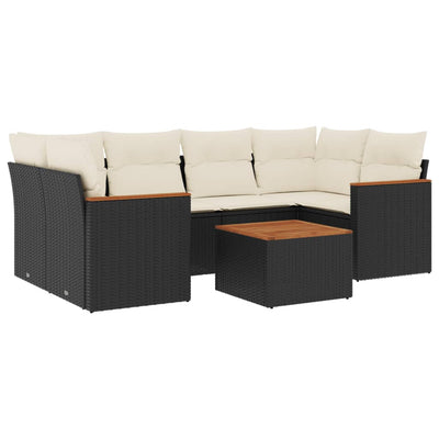 7 Piece Garden Sofa Set with Cushions Black Poly Rattan Payday Deals