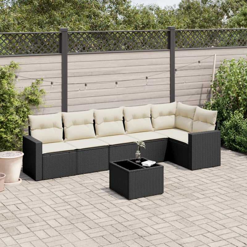 7 Piece Garden Sofa Set with Cushions Black Poly Rattan Payday Deals