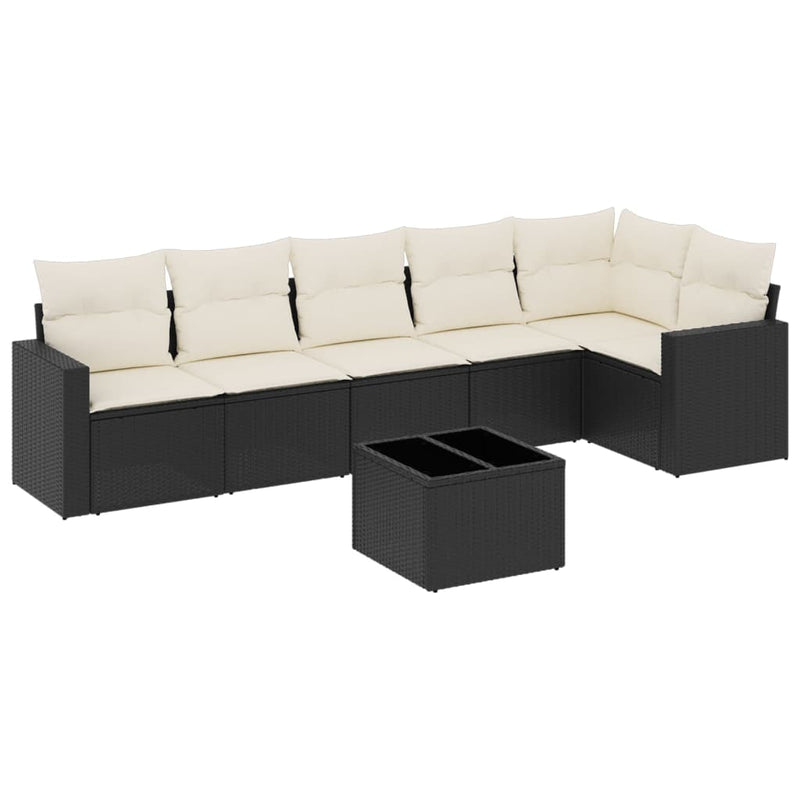 7 Piece Garden Sofa Set with Cushions Black Poly Rattan Payday Deals