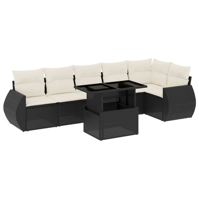 7 Piece Garden Sofa Set with Cushions Black Poly Rattan Payday Deals