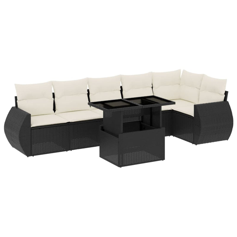 7 Piece Garden Sofa Set with Cushions Black Poly Rattan Payday Deals