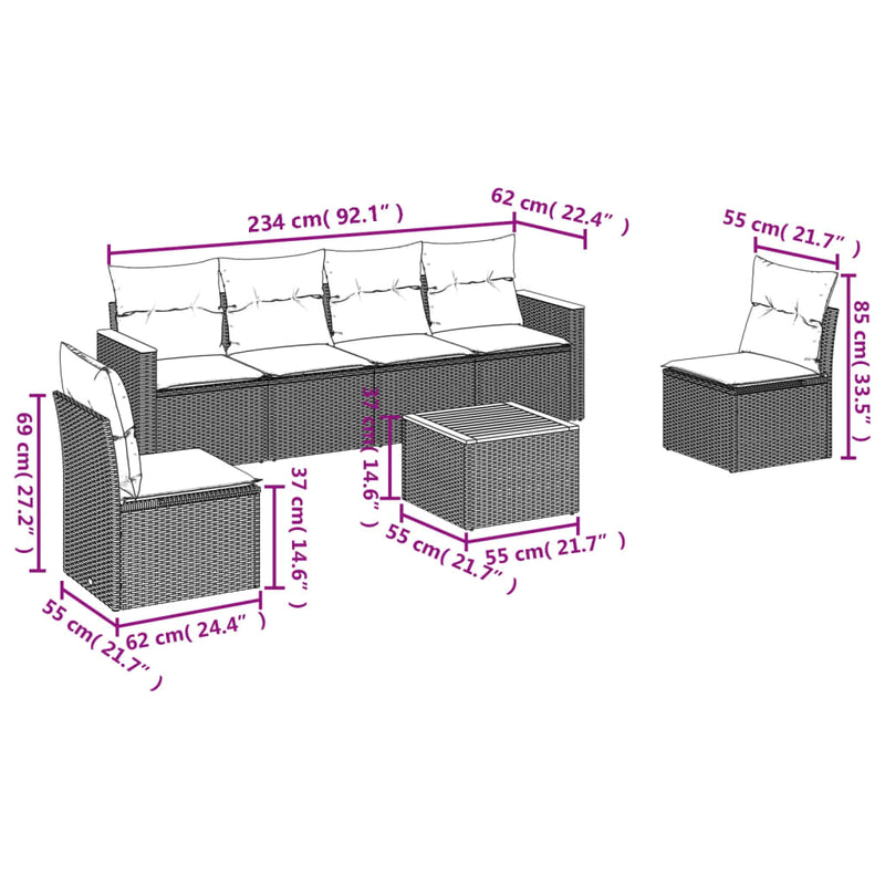7 Piece Garden Sofa Set with Cushions Black Poly Rattan Payday Deals