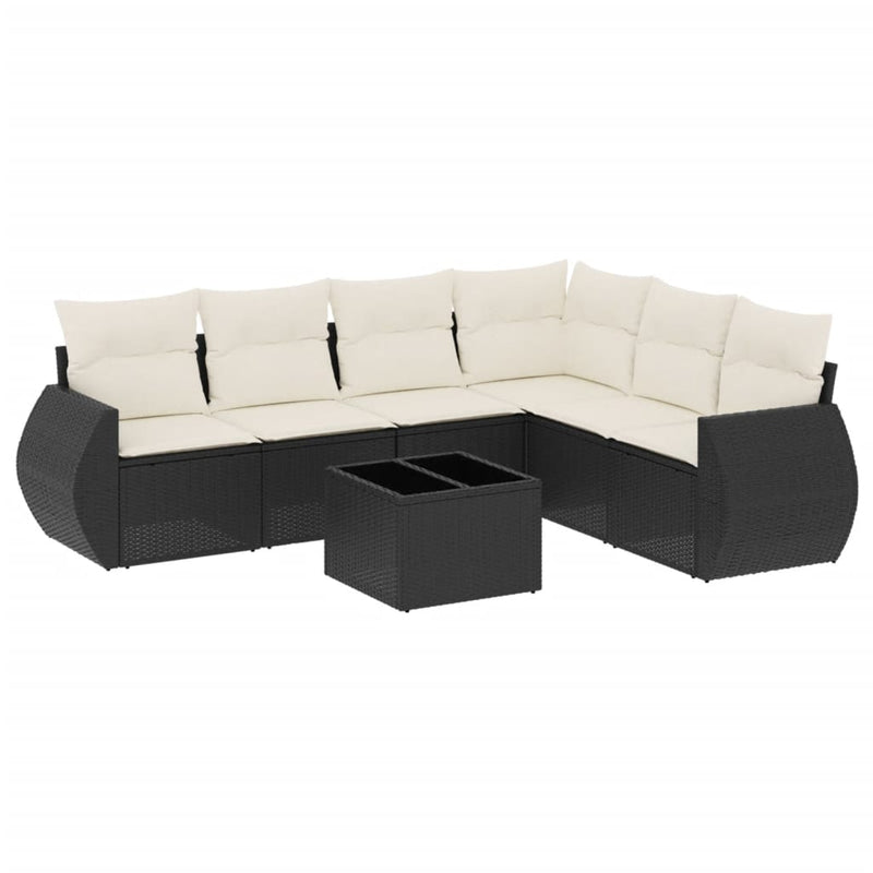 7 Piece Garden Sofa Set with Cushions Black Poly Rattan Payday Deals