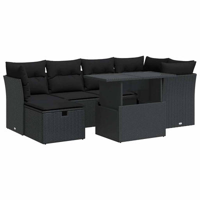 7 Piece Garden Sofa Set with Cushions Black Poly Rattan Payday Deals