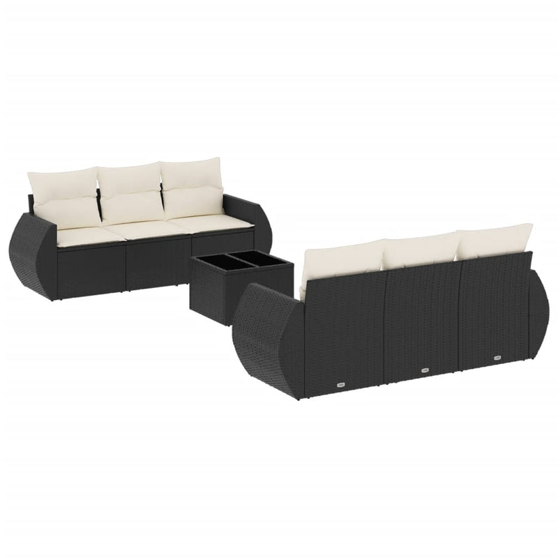 7 Piece Garden Sofa Set with Cushions Black Poly Rattan Payday Deals