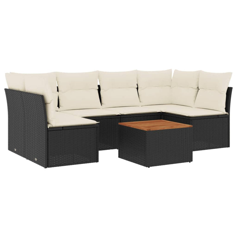 7 Piece Garden Sofa Set with Cushions Black Poly Rattan Payday Deals