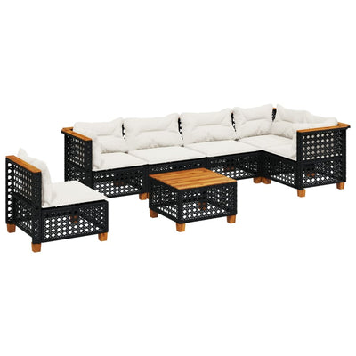 7 Piece Garden Sofa Set with Cushions Black Poly Rattan Payday Deals