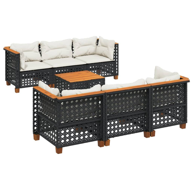 7 Piece Garden Sofa Set with Cushions Black Poly Rattan Payday Deals