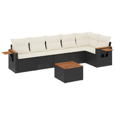 7 Piece Garden Sofa Set with Cushions Black Poly Rattan Payday Deals